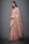 Buy_RI.Ritu Kumar_Pink Silk V Neck Chiffon Floral Print Saree _Online_at_Aza_Fashions