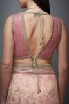 RI.Ritu Kumar_Pink Silk V Neck Chiffon Floral Print Saree _at_Aza_Fashions