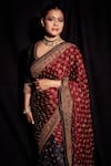 Shop_RI.Ritu Kumar_Maroon Silk Satin Embroidered Saree_Online_at_Aza_Fashions