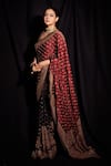 Buy_RI.Ritu Kumar_Maroon Silk Satin Embroidered Saree_at_Aza_Fashions