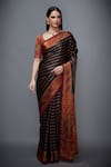 RI.Ritu Kumar_Black Silk Leaf Neck Striped Saree With Blouse _Online_at_Aza_Fashions