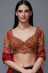 Shop_RI.Ritu Kumar_Black Silk Leaf Neck Striped Saree With Blouse _Online_at_Aza_Fashions