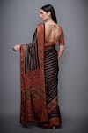 Shop_RI.Ritu Kumar_Black Silk Leaf Neck Striped Saree With Blouse _at_Aza_Fashions