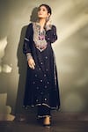 Buy_Karishma Khanduja Bareilly_Black Georgette V Neck Embroidered Anarkali And Pant Set _at_Aza_Fashions