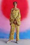 Buy_Studio Rigu_Yellow Vegan Silk Printed Abstract Trousers  _at_Aza_Fashions