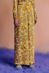 Studio Rigu_Yellow Vegan Silk Printed Abstract Trousers  _Online_at_Aza_Fashions