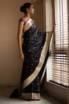 Shop_Priyanka Raajiv_Black Silk Brocade Banarasi Woven Thread Saree_at_Aza_Fashions