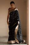 Buy_Priyanka Raajiv_Black Silk Brocade Banarasi Woven Thread Saree_at_Aza_Fashions
