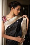 Shop_Priyanka Raajiv_Black Silk Brocade Banarasi Woven Thread Saree_Online_at_Aza_Fashions