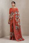 Buy_Ritu Kumar_Red Viscose Assorted Trims Floral Print Saree _at_Aza_Fashions