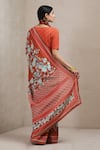 Shop_Ritu Kumar_Red Viscose Assorted Trims Floral Print Saree _at_Aza_Fashions