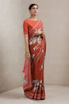 Ritu Kumar_Red Viscose Assorted Trims Floral Print Saree _Online_at_Aza_Fashions