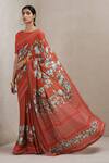 Buy_Ritu Kumar_Red Viscose Assorted Trims Floral Print Saree _Online_at_Aza_Fashions