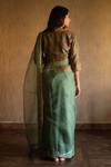 Shop_Shorshe Clothing_Green Handloom Silk Organza Jamdani Chanderi Saree_at_Aza_Fashions