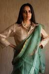 Shop_Shorshe Clothing_Green Handloom Silk Organza Jamdani Chanderi Saree_Online_at_Aza_Fashions
