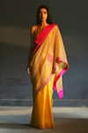 Buy_Shorshe Clothing_Yellow Handloom Chanderi Embroidery Round Saree With Blouse _at_Aza_Fashions