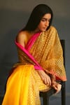 Shorshe Clothing_Yellow Handloom Chanderi Embroidery Round Saree With Blouse _Online_at_Aza_Fashions