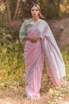 Buy_Vaani Beswal_Green Handwoven Cotton Plain Srih Blouse _at_Aza_Fashions