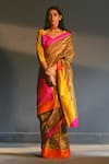 Shop_Shorshe Clothing_Gold Handloom Tissue Embroidery V Neck Saree With Blouse _at_Aza_Fashions