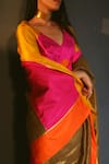 Shop_Shorshe Clothing_Gold Handloom Tissue Embroidery V Neck Saree With Blouse _Online_at_Aza_Fashions