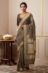 Buy_Weaver Story_Grey Handloom Banarasi Kadhwa Saree _at_Aza_Fashions