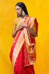 Weaver Story_Red Pure Katan Silk Woven Zari Butti Banarasi Handloom Saree _Online_at_Aza_Fashions