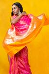 Weaver Story_Pink Pure Katan Silk Zari Stripes Saree_Online_at_Aza_Fashions