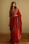 Buy_Shorshe Clothing_Red Gota Chanderi Embroidered Saree _at_Aza_Fashions