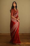 Shop_Shorshe Clothing_Red Gota Chanderi Embroidered Saree _at_Aza_Fashions