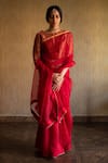 Buy_Shorshe Clothing_Red Handloom Silk Organza Chanderi Saree_at_Aza_Fashions