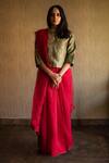 Shop_Shorshe Clothing_Red Handloom Silk Organza Chanderi Saree_at_Aza_Fashions