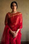 Shorshe Clothing_Red Handloom Silk Organza Chanderi Saree_Online_at_Aza_Fashions