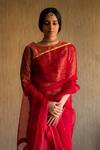 Buy_Shorshe Clothing_Red Handloom Silk Organza Chanderi Saree_Online_at_Aza_Fashions