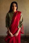 Shop_Shorshe Clothing_Red Handloom Silk Organza Chanderi Saree_Online_at_Aza_Fashions