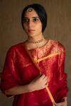 Shorshe Clothing_Red Handloom Silk Organza Chanderi Saree_at_Aza_Fashions