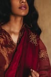 Shorshe Clothing_Red Saree Silk Organza Straight Collar Embroidered With Blouse _Online_at_Aza_Fashions