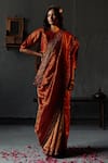 Buy_Shorshe Clothing_Red Handloom Tissue Embroidery Beads And Gota Patti Saree _at_Aza_Fashions