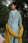 Shop_Sravanti_Blue V Neck Kurta Set With Fringe Dupatta  _at_Aza_Fashions