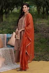 Shop_Sravanti_Beige Notched Embroidered Kurta And Pant Set_at_Aza_Fashions