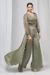 Buy_Shruti Ranka_Green Satin Organza Surplice Pant Set  _at_Aza_Fashions