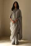 Buy_Shorshe Clothing_Grey Handloom Tissue Boat Saree With Blouse _Online_at_Aza_Fashions