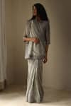 Shop_Shorshe Clothing_Grey Handloom Tissue Boat Saree With Blouse _at_Aza_Fashions