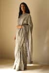 Shorshe Clothing_Grey Handloom Tissue Boat Saree With Blouse _Online_at_Aza_Fashions