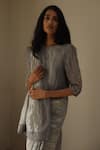 Shop_Shorshe Clothing_Grey Handloom Tissue Boat Saree With Blouse _Online_at_Aza_Fashions