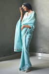 Buy_Shorshe Clothing_Blue Silver Handwoven Tissue Embroidered Scallop Saree _at_Aza_Fashions