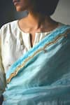 Shorshe Clothing_Blue Silver Handwoven Tissue Embroidered Scallop Saree _Online_at_Aza_Fashions