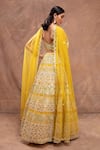 Shop_Aneesh Agarwaal_Yellow Net V Neck Foil Applique Embroidered Bridal Lehenga Set _at_Aza_Fashions