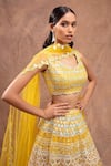 Aneesh Agarwaal_Yellow Net V Neck Foil Applique Embroidered Bridal Lehenga Set _Online_at_Aza_Fashions