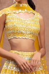 Buy_Aneesh Agarwaal_Yellow Net V Neck Foil Applique Embroidered Bridal Lehenga Set _Online_at_Aza_Fashions