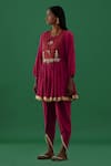 Shop_5elements_Red 100% Cotton With Silk Brocade Yoke Crushed Anarkali And Dhoti Pant Set _Online_at_Aza_Fashions